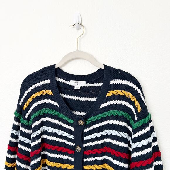 [La Ligne] x Target Navy Blue Textured Striped Cardigan Sweater Chunky Knit 2X - Picture 5 of 12